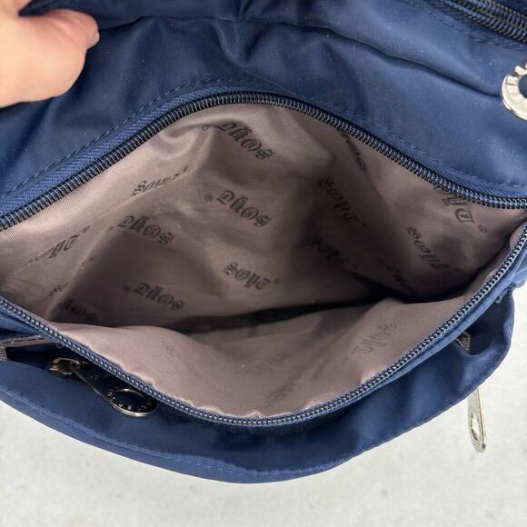 Soyater Nylon Crossbody Shoulder Bag Navy Blue Zip Pockets Handbag Purse - Picture 6 of 12